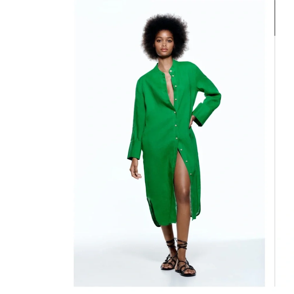 Zara linen tunic dress emerald green XL_2